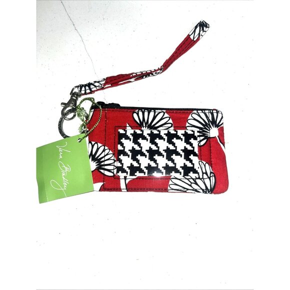 NWT Vera Bradley Womens Zip ID Card Case Key Chain Deco Daisy Red Floral 5"x3" - Picture 1 of 5